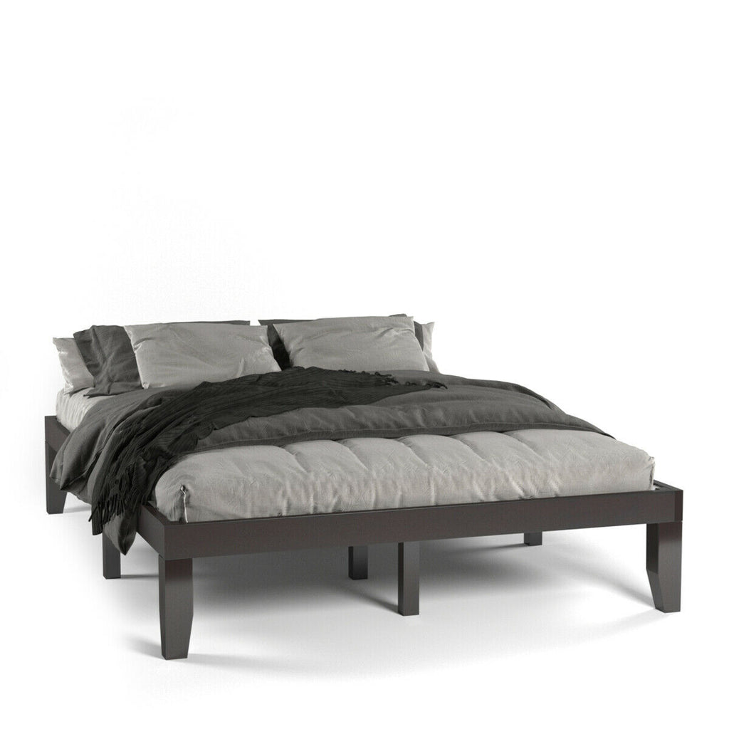 Queen Size Platform Bed Frame with Wood Slats - Brown