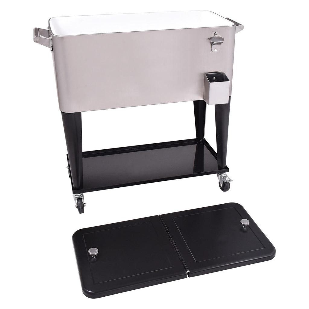 80 Quart Rolling Stainless Steel Beverage Cooler
