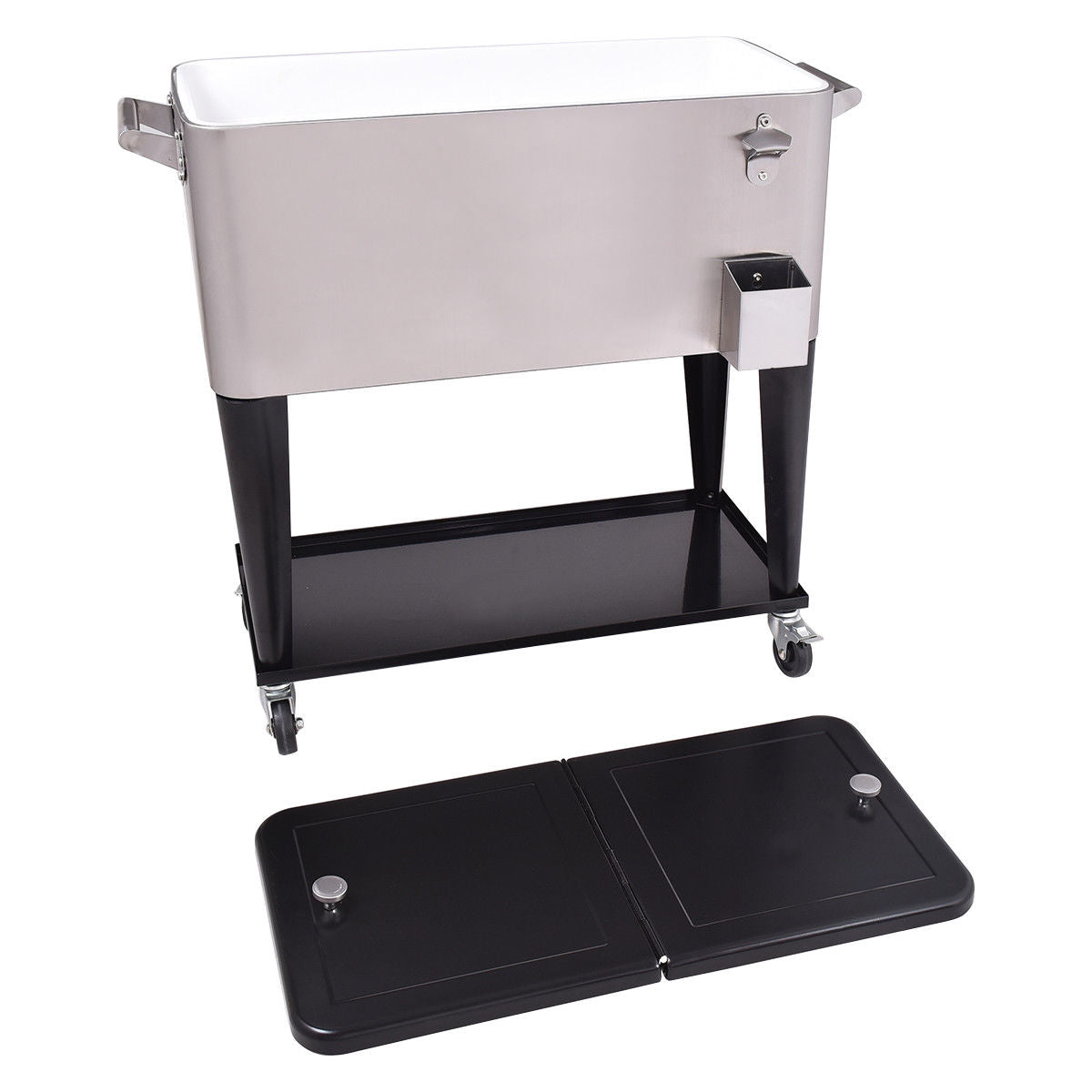 80 Quart Rolling Stainless Steel Beverage Cooler