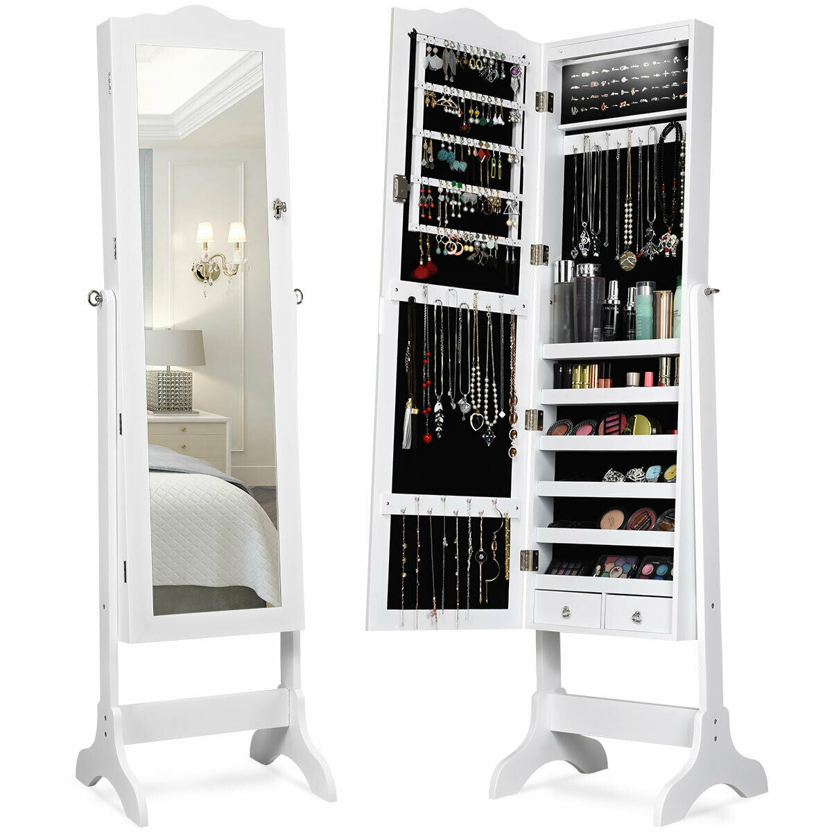 14 LED Jewelry Armoire Cabinet with Mirror - White