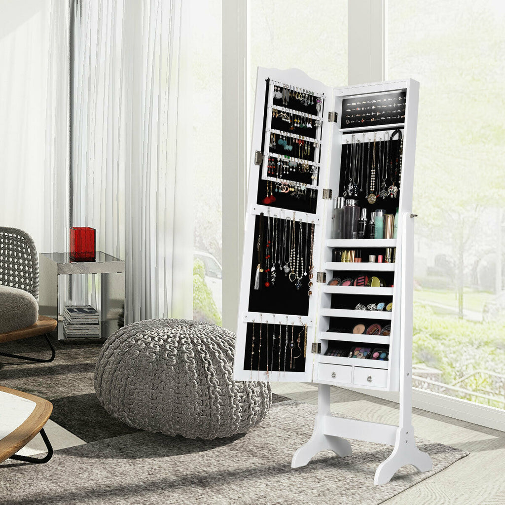 14 LED Jewelry Armoire Cabinet with Mirror - White