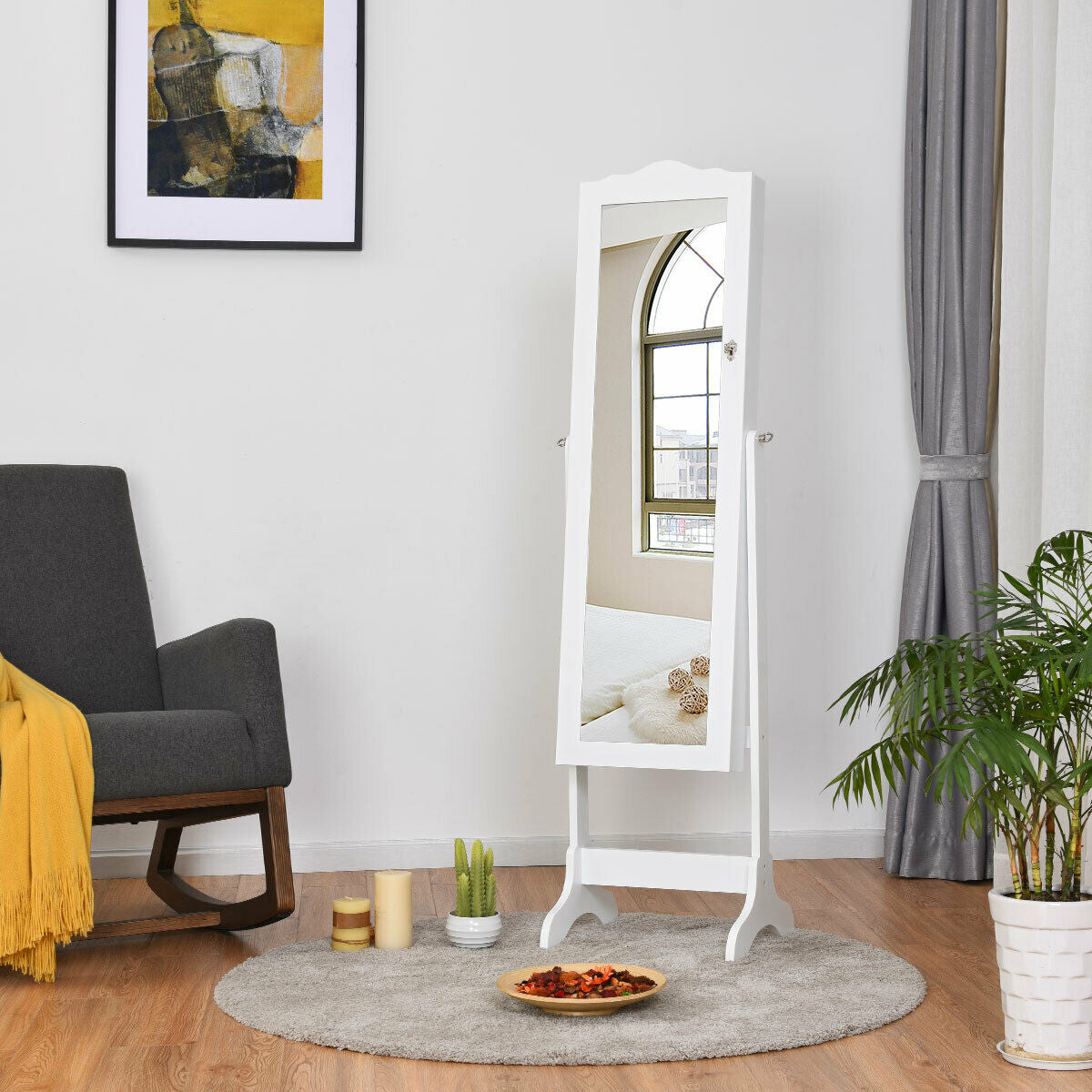 14 LED Jewelry Armoire Cabinet with Mirror - White
