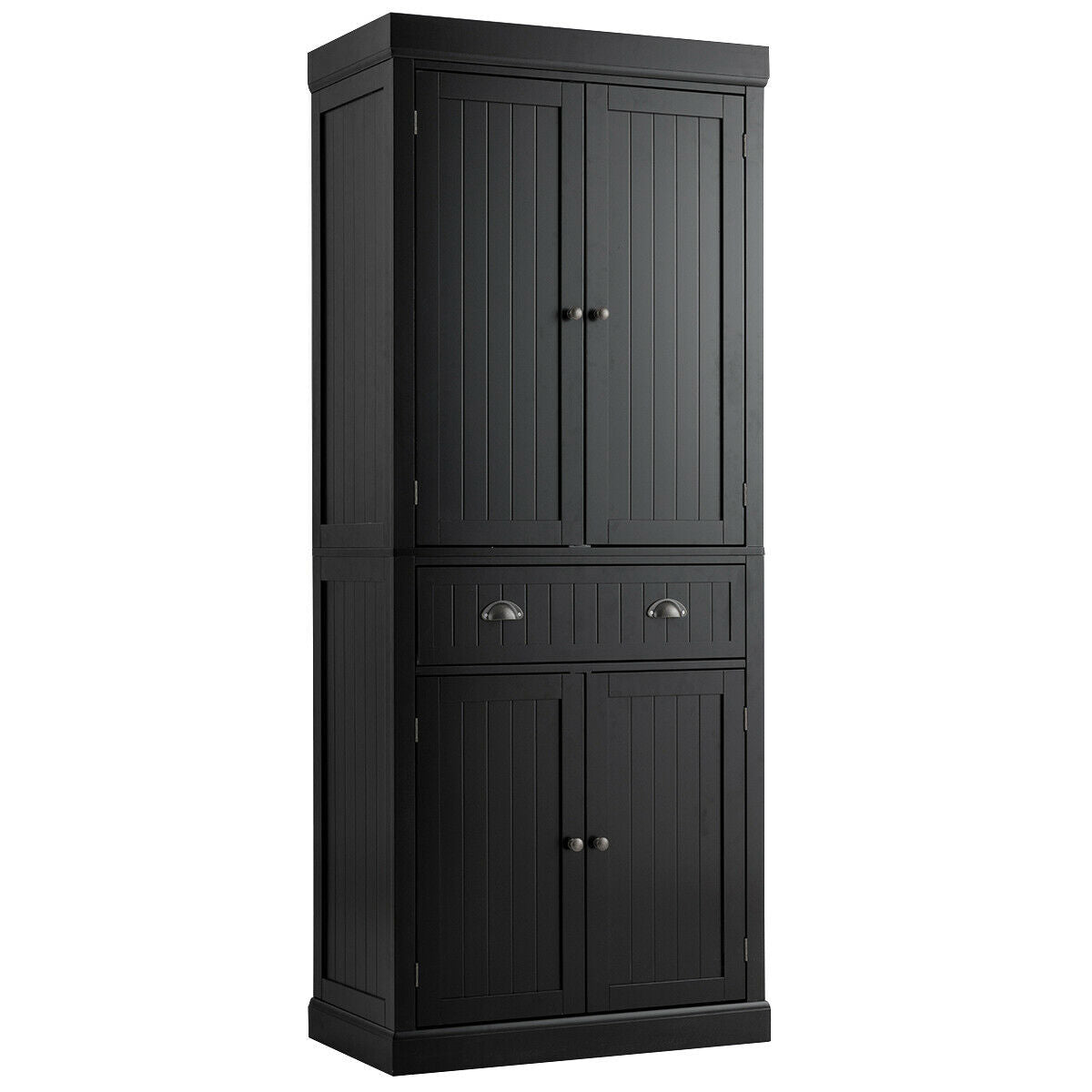 Tall Kitchen Pantry Cabinet with Glass Doors and Shelves - Black
