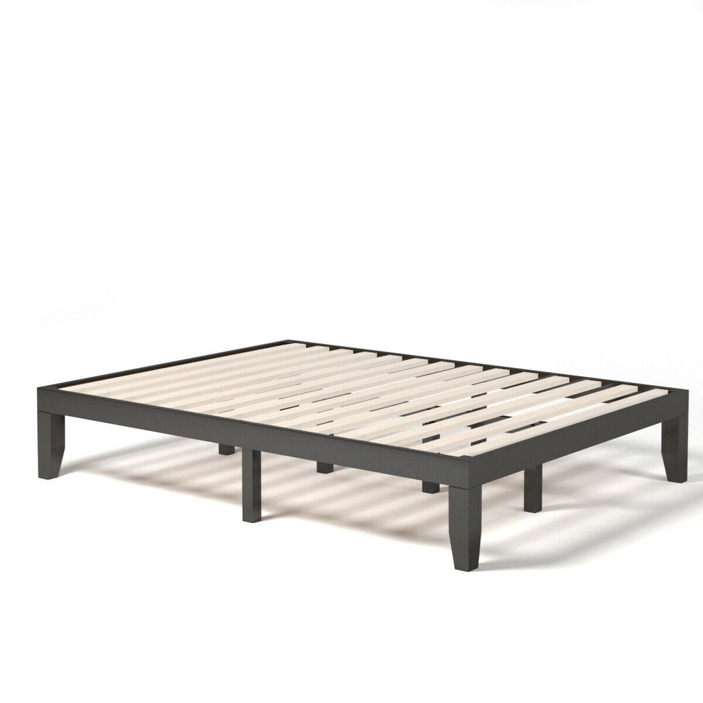 Queen Size Platform Bed Frame with Wood Slats - Brown