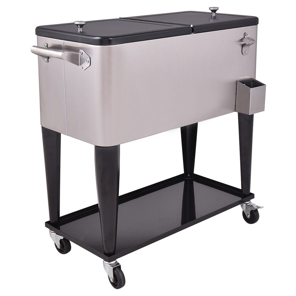 80 Quart Rolling Stainless Steel Beverage Cooler
