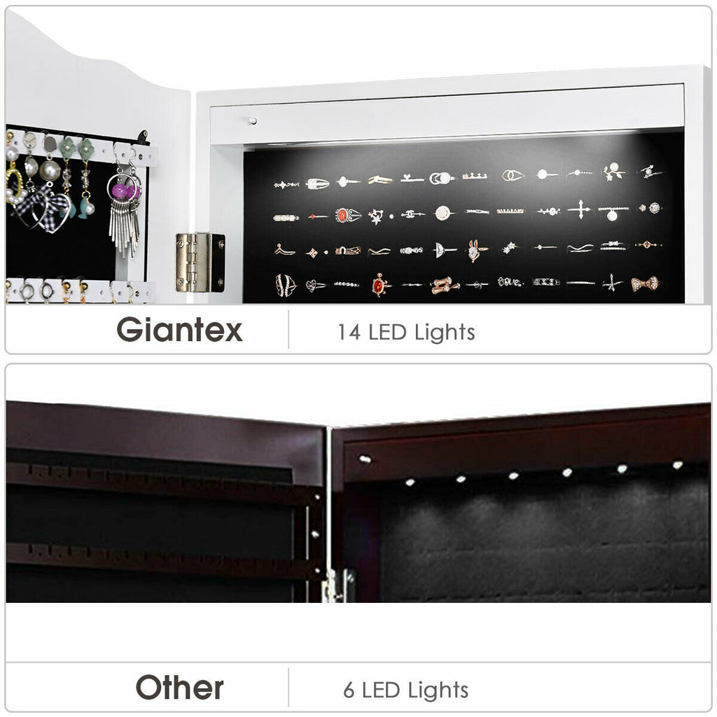 14 LED Jewelry Armoire Cabinet with Mirror - White
