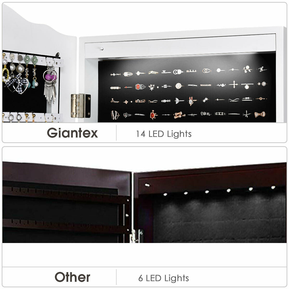 14 LED Jewelry Armoire Cabinet with Mirror - White