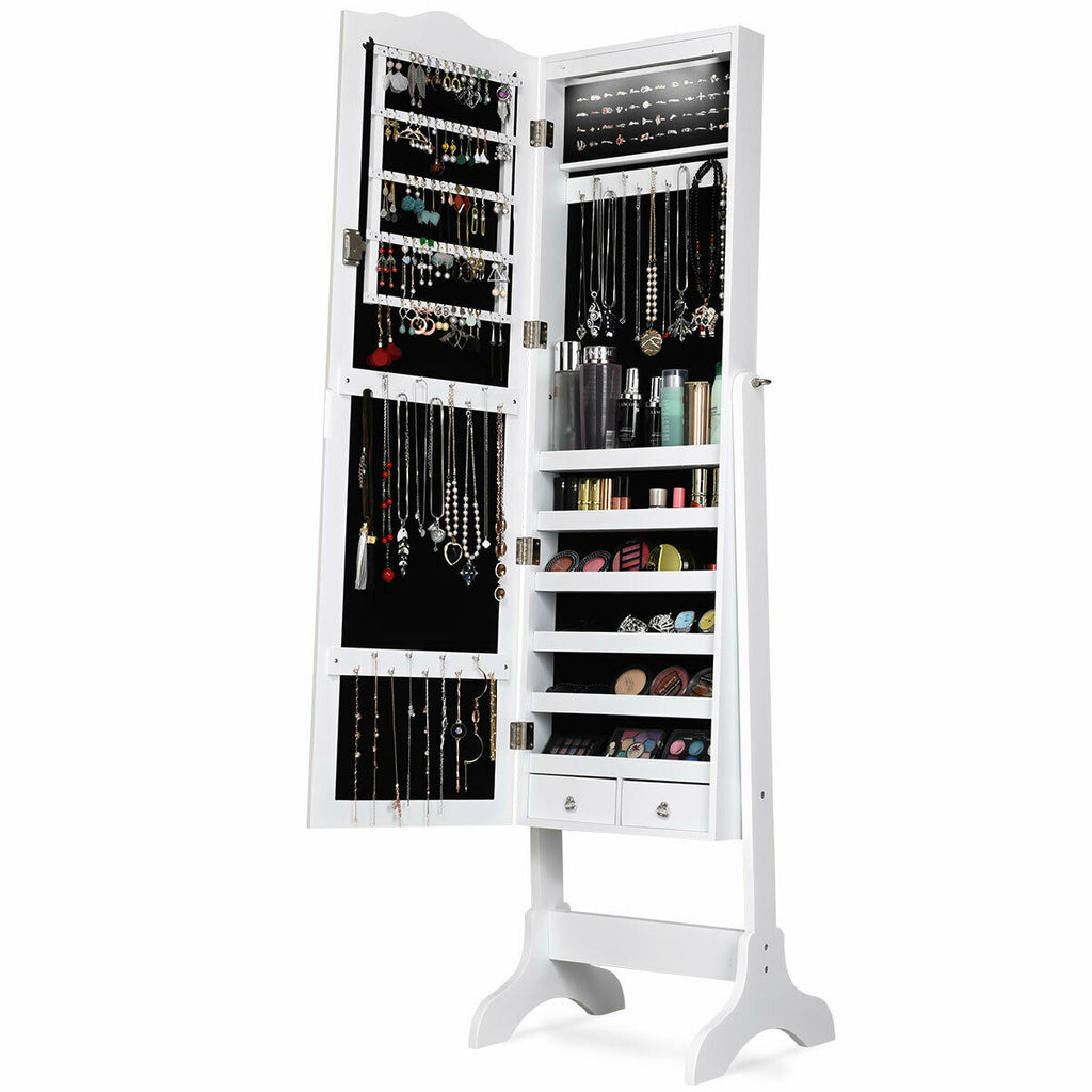 14 LED Jewelry Armoire Cabinet with Mirror - White