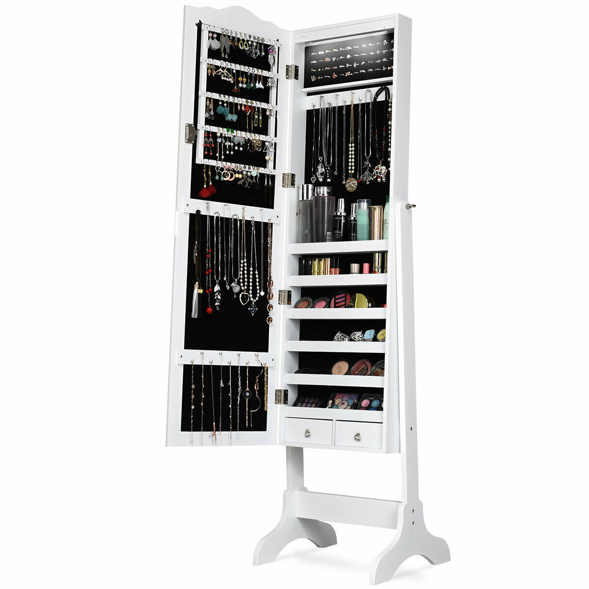 14 LED Jewelry Armoire Cabinet with Mirror - White