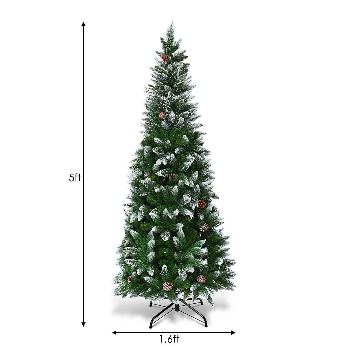 Costway 5 Ft Artificial Pencil Christmas Tree with Pine Cones - Slim Design