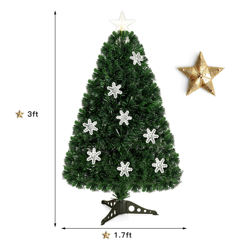 3 Ft LED Artificial Christmas Tree with Snowflakes - Pre-Lit Holiday Tree