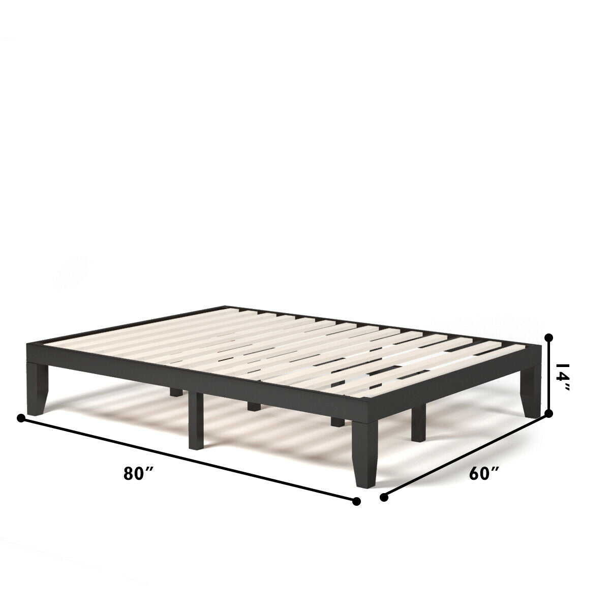 Queen Size Platform Bed Frame with Wood Slats - Brown