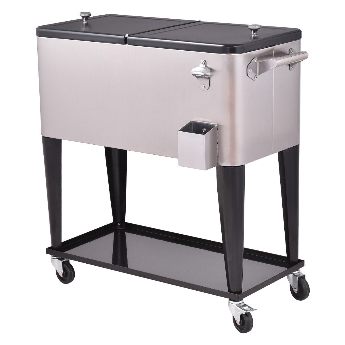 80 Quart Rolling Stainless Steel Beverage Cooler