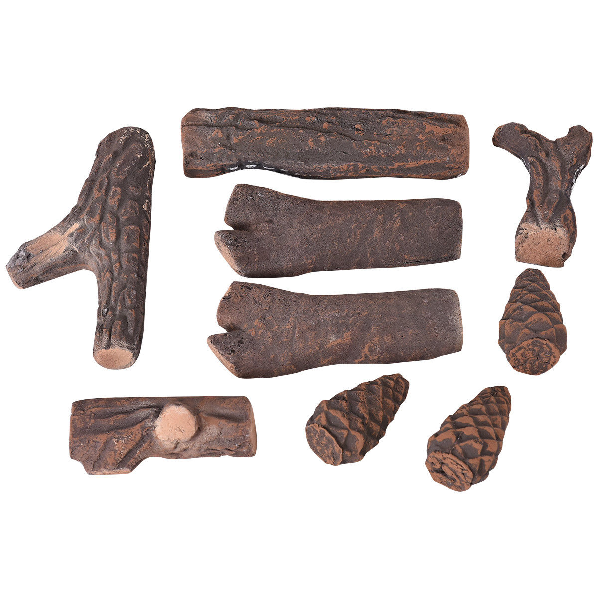 9-Piece Ceramic Fireplace Logs Set – Realistic Artificial Gas Logs