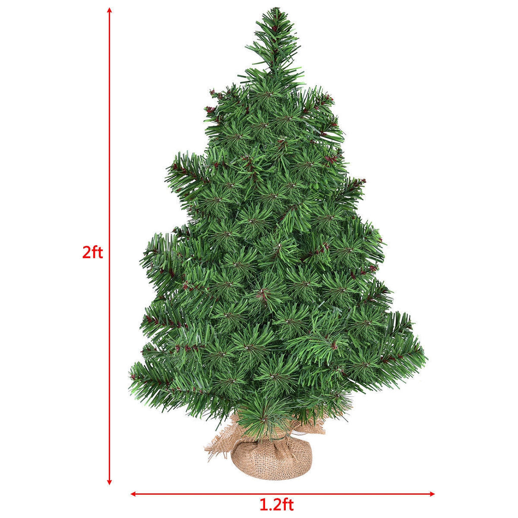 2/3 Feet Unlit Christmas Tree in Burlap Base - Small Tabletop Holiday Tree
