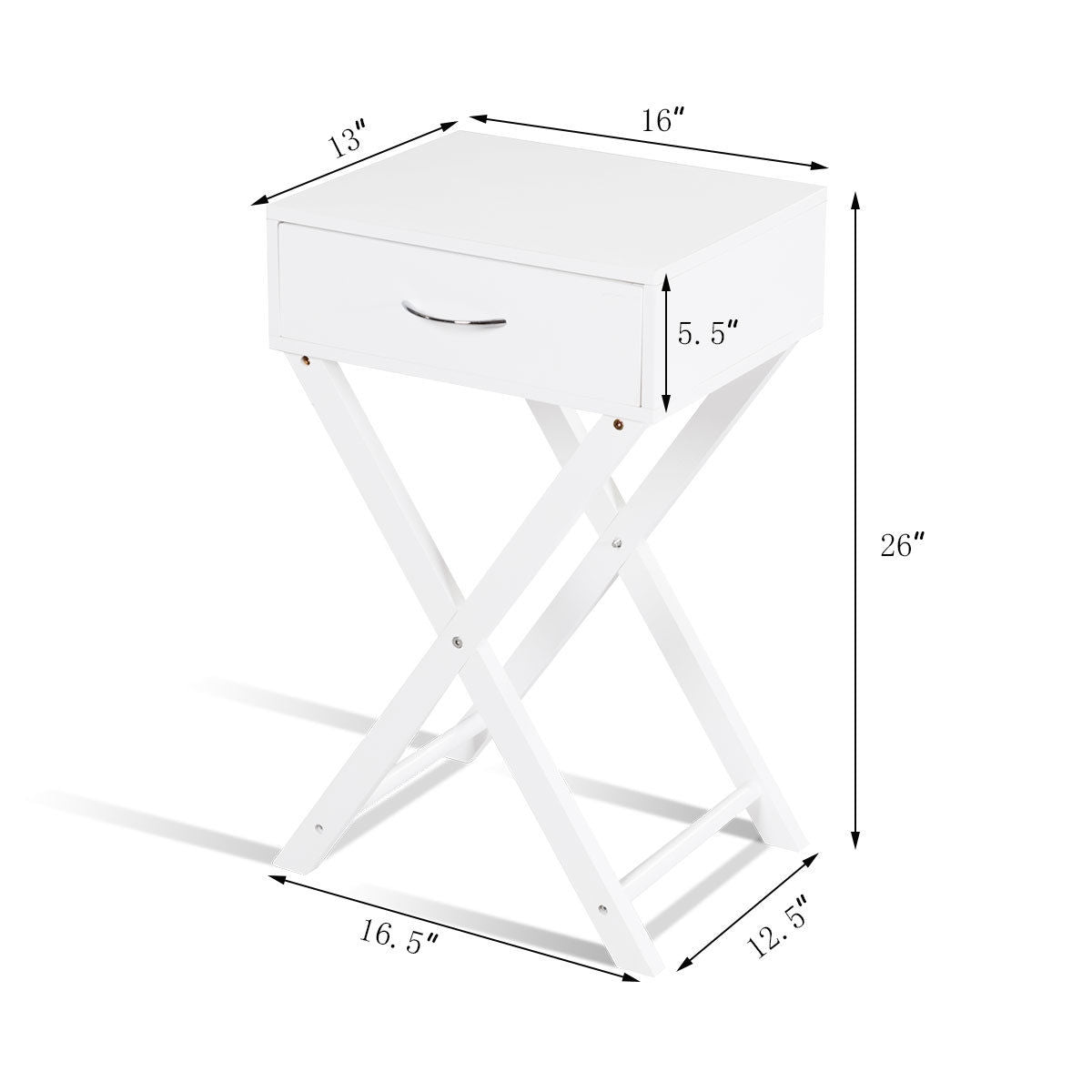 Sofa Side Table with Drawer and X-Shape Legs, White