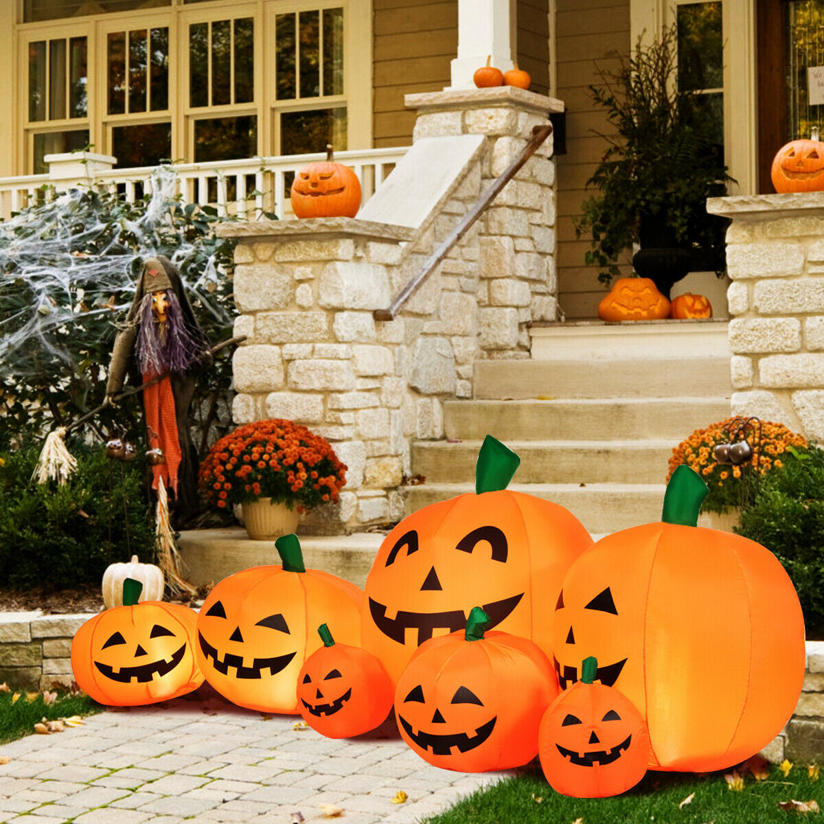 7.5 Feet Halloween Inflatable Pumpkin Patch with LED Lights - 7 Pumpkins