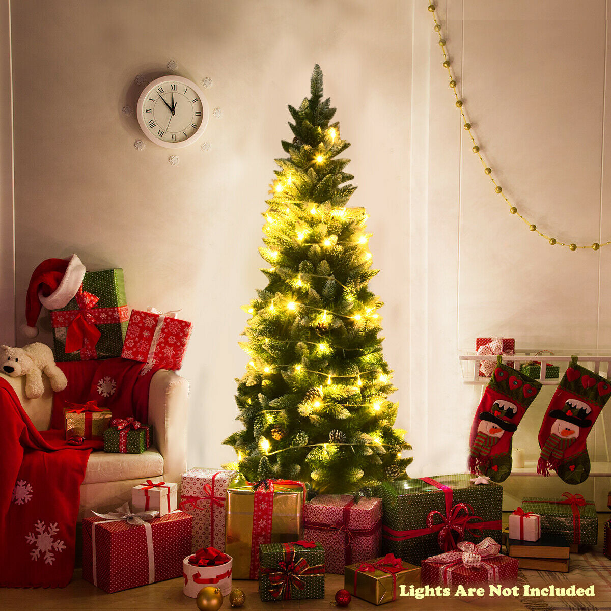 Costway 5 Ft Artificial Pencil Christmas Tree with Pine Cones - Slim Design
