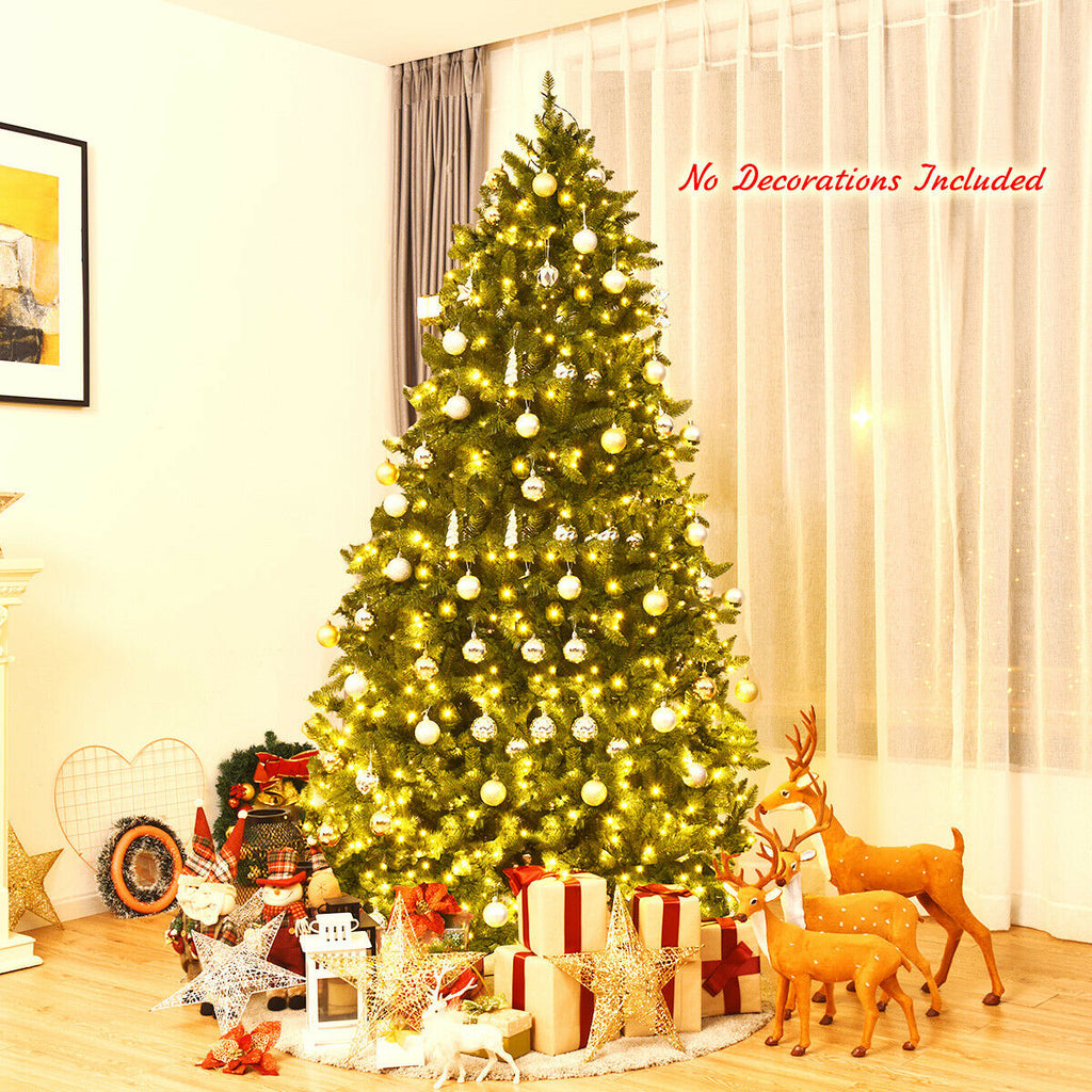 7.5 Feet Artificial Fir Christmas Tree with LED Lights - 1968 Branch Tips, Foldable Base, UL Certified