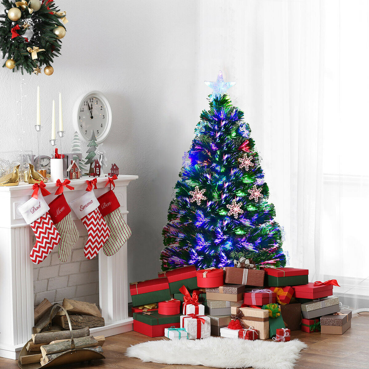 3 Ft LED Artificial Christmas Tree with Snowflakes - Pre-Lit Holiday Tree