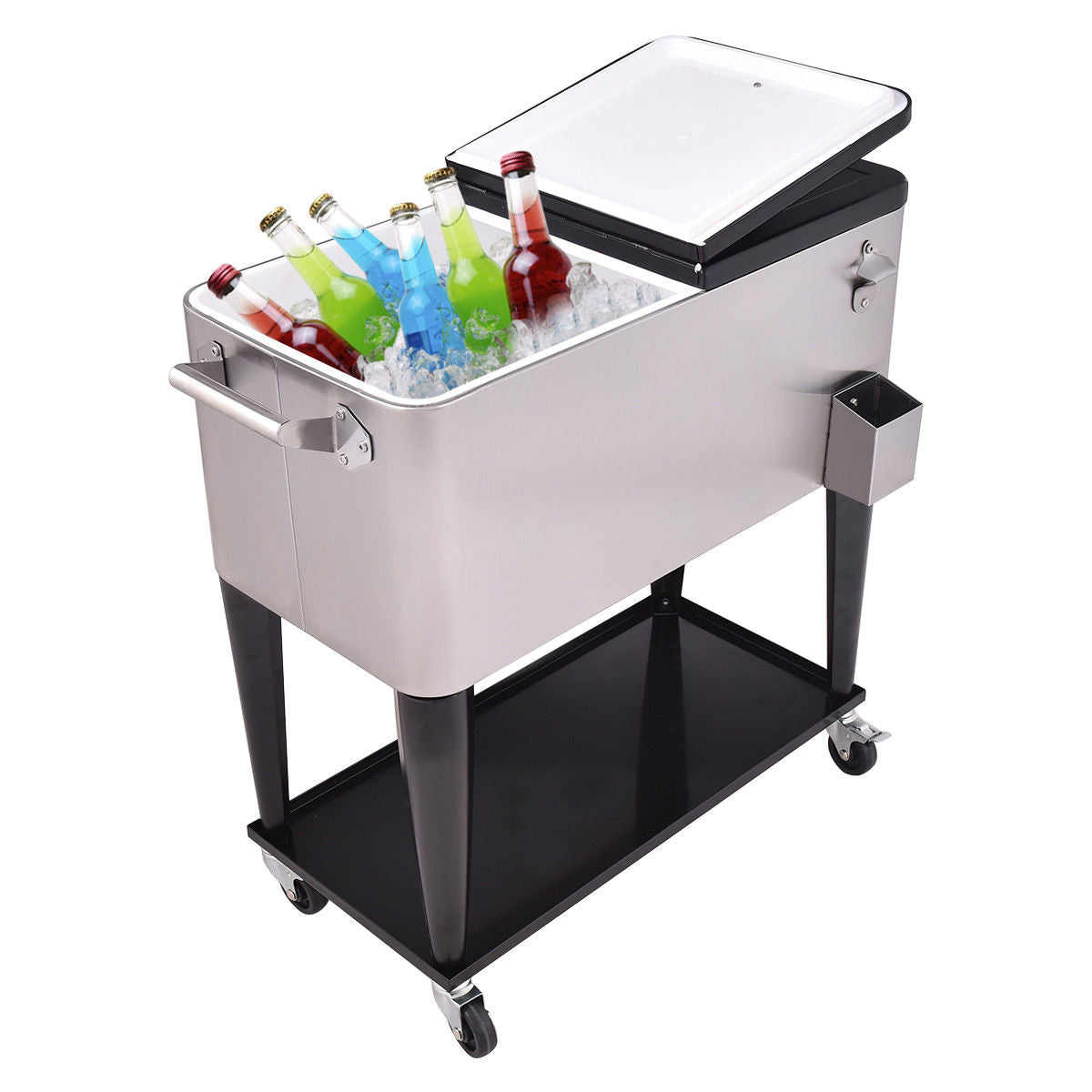 80 Quart Rolling Stainless Steel Beverage Cooler