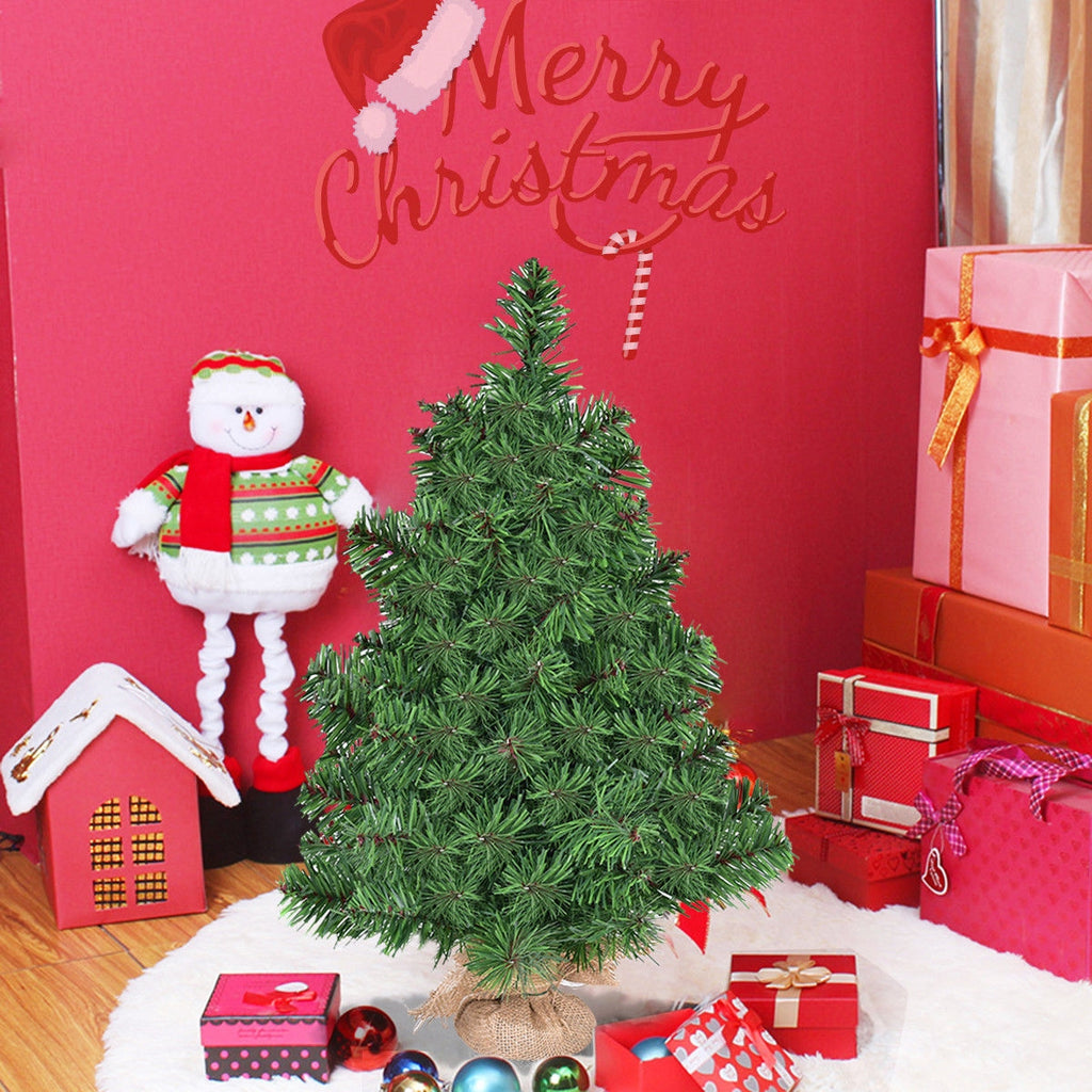 2/3 Feet Unlit Christmas Tree in Burlap Base - Small Tabletop Holiday Tree
