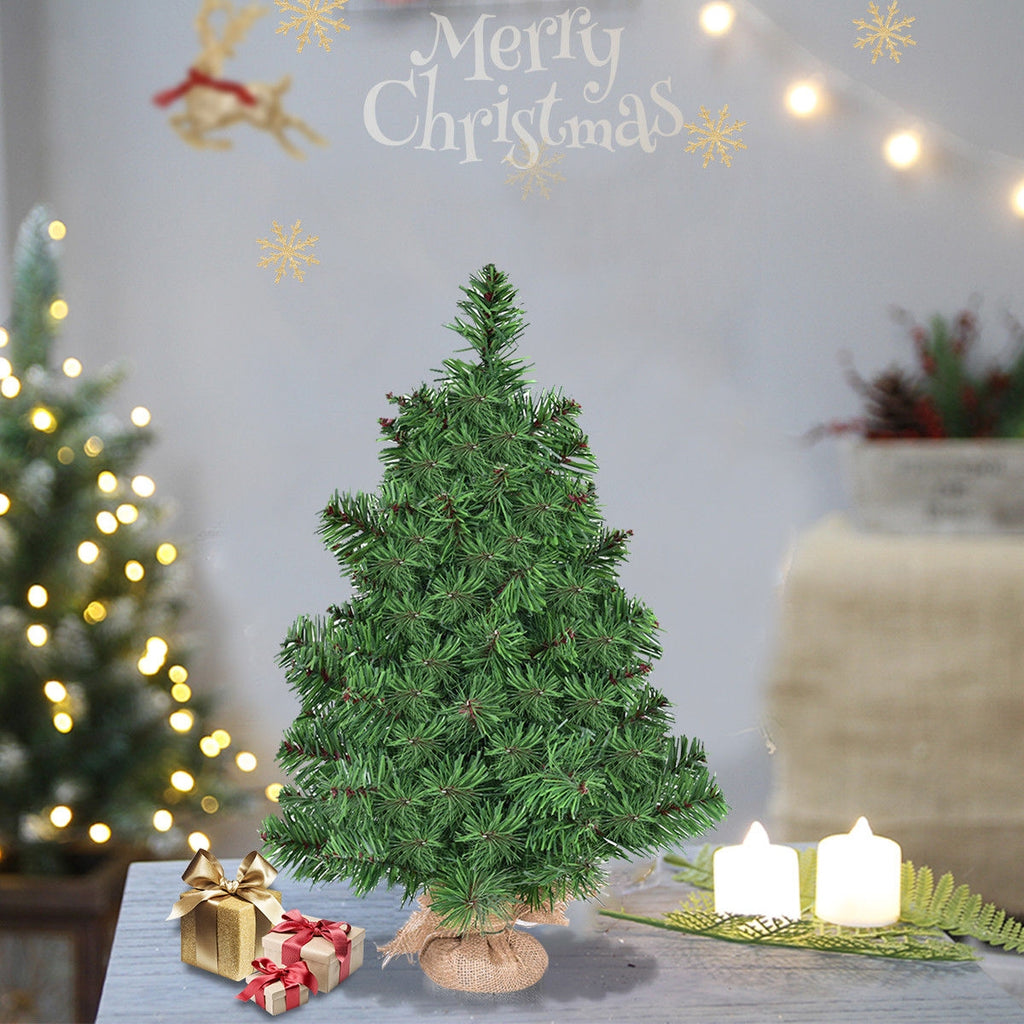 2/3 Feet Unlit Christmas Tree in Burlap Base - Small Tabletop Holiday Tree
