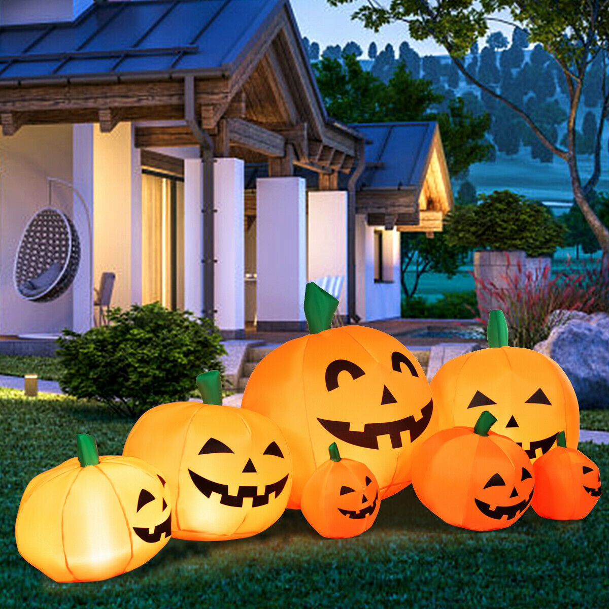 7.5 Feet Halloween Inflatable Pumpkin Patch with LED Lights - 7 Pumpkins