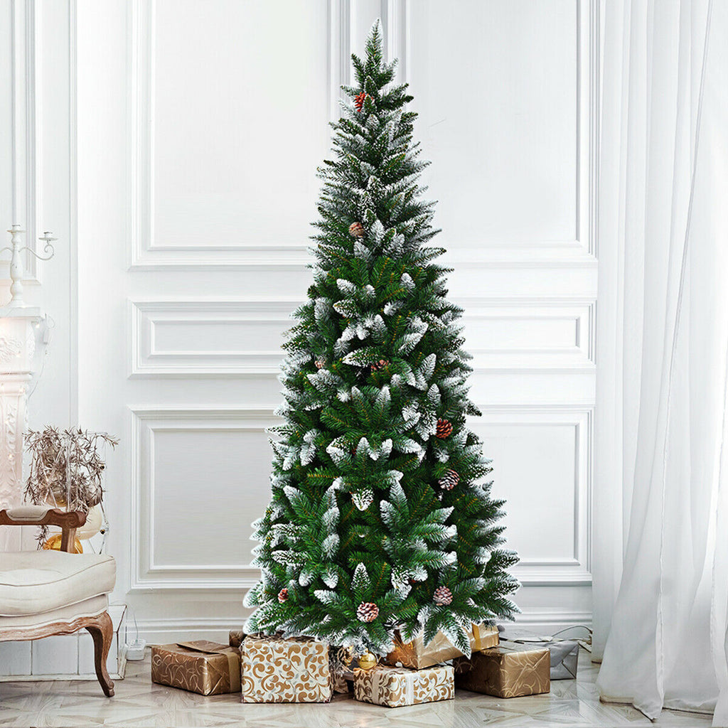 Costway 5 Ft Artificial Pencil Christmas Tree with Pine Cones - Slim Design