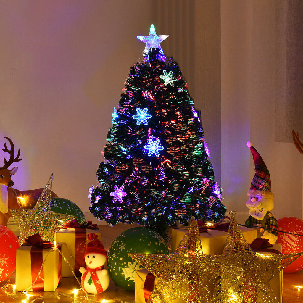 3 Ft LED Artificial Christmas Tree with Snowflakes - Pre-Lit Holiday Tree