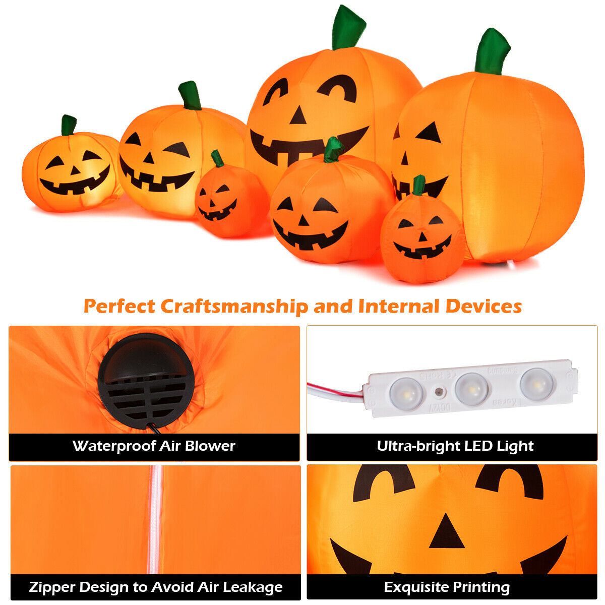 7.5 Feet Halloween Inflatable Pumpkin Patch with LED Lights - 7 Pumpkins
