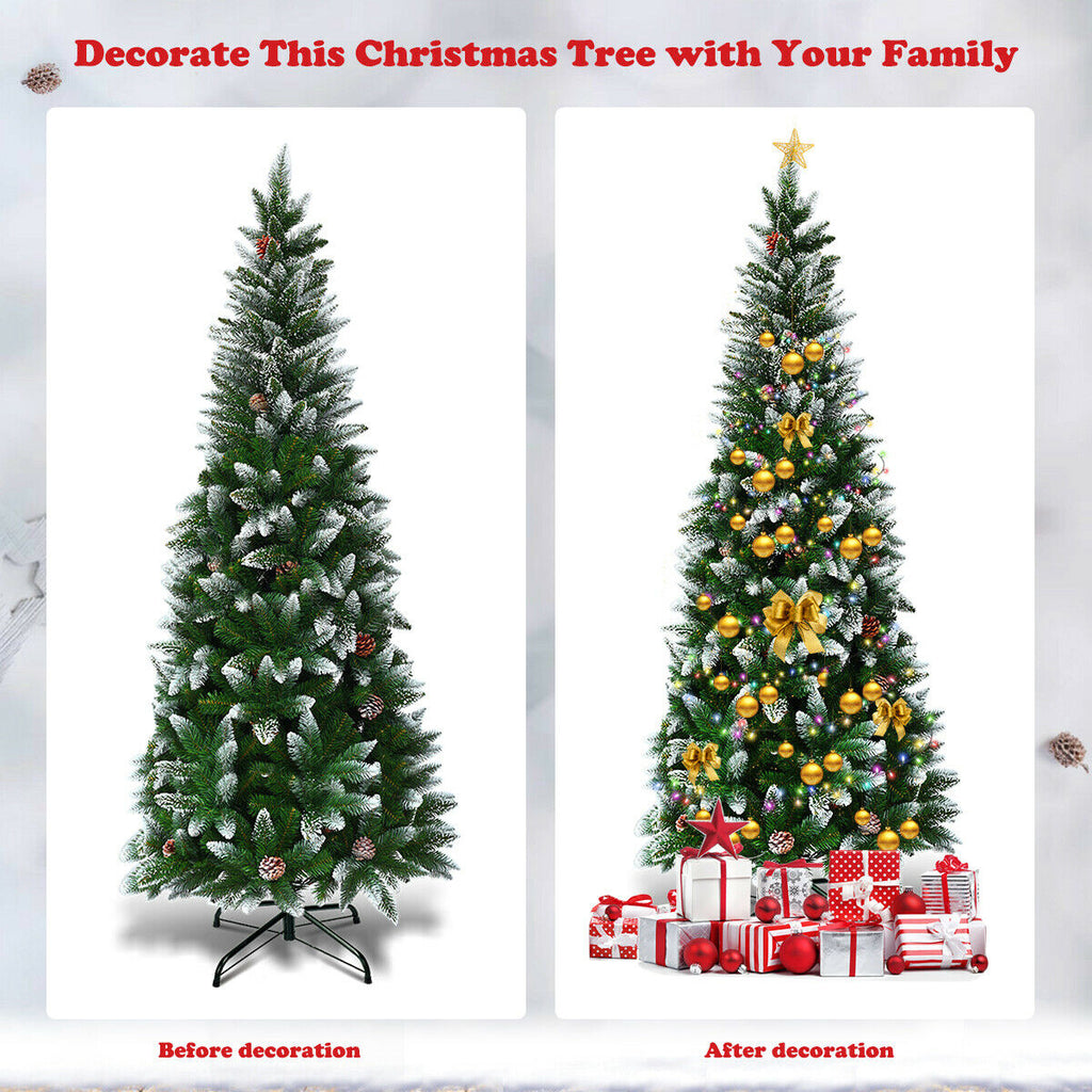 Costway 5 Ft Artificial Pencil Christmas Tree with Pine Cones - Slim Design