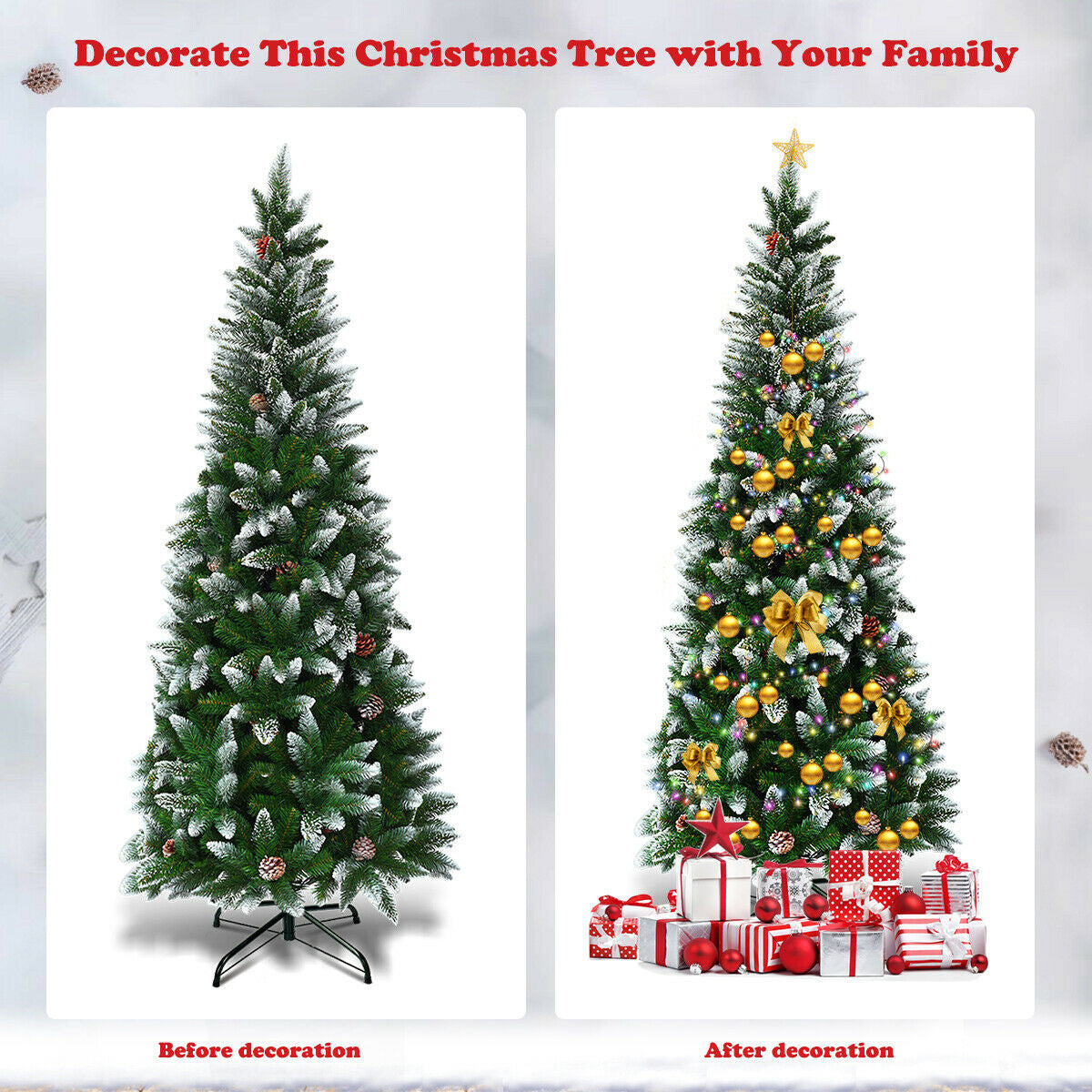 Costway 5 Ft Artificial Pencil Christmas Tree with Pine Cones - Slim Design