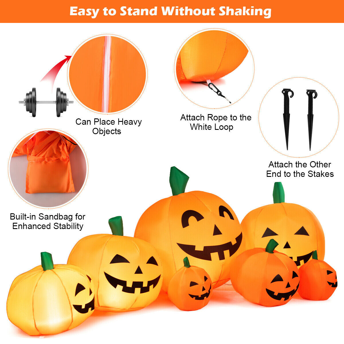 7.5 Feet Halloween Inflatable Pumpkin Patch with LED Lights - 7 Pumpkins