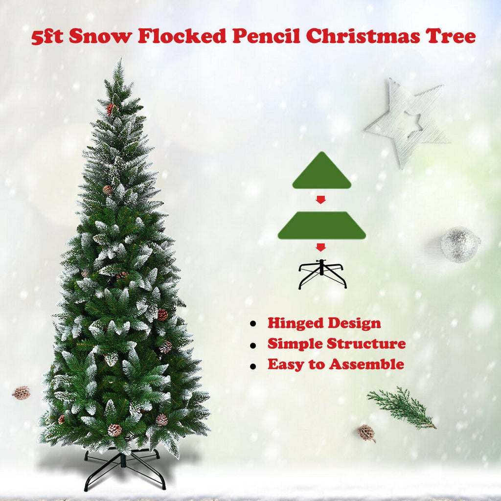 Costway 5 Ft Artificial Pencil Christmas Tree with Pine Cones - Slim Design