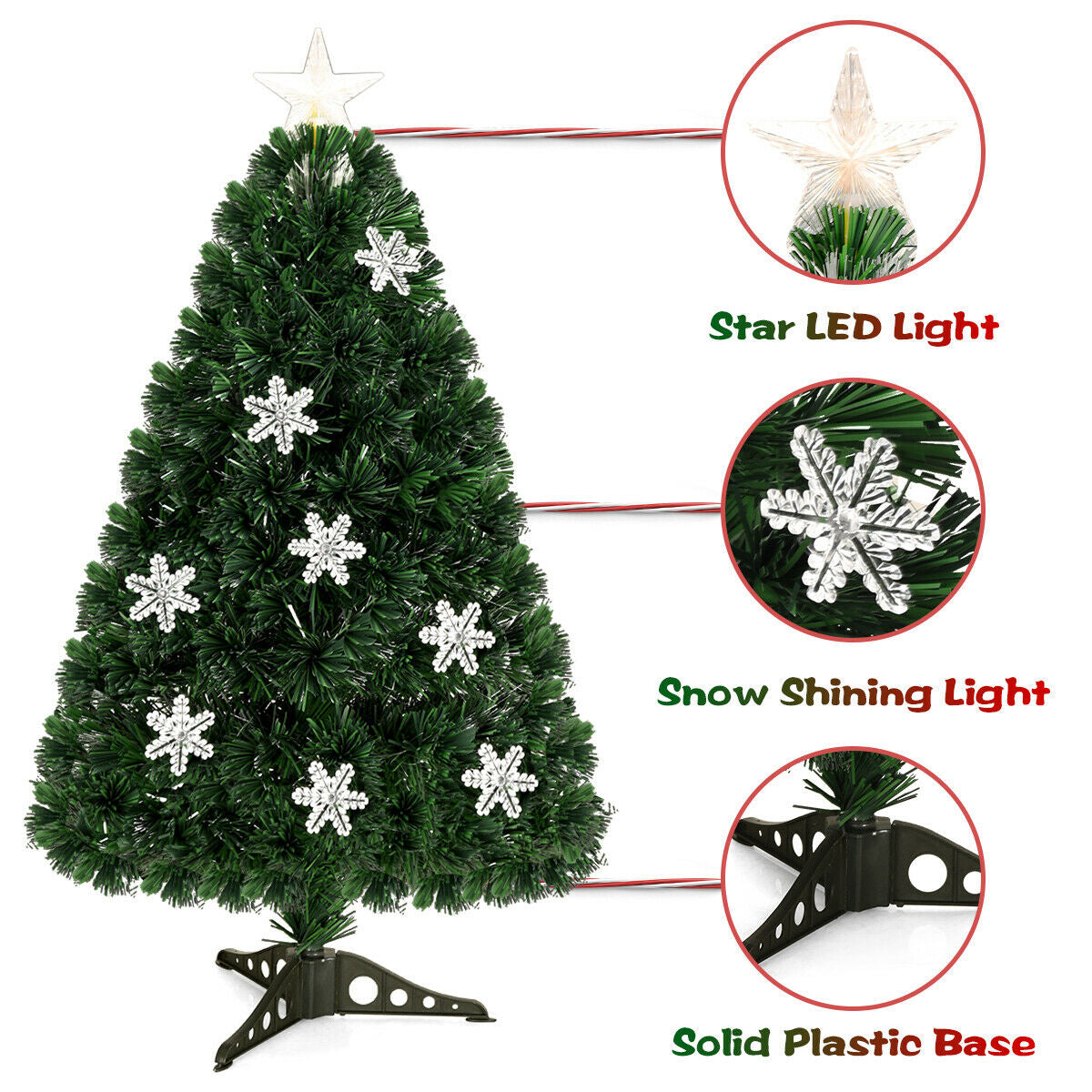 3 Ft LED Artificial Christmas Tree with Snowflakes - Pre-Lit Holiday Tree