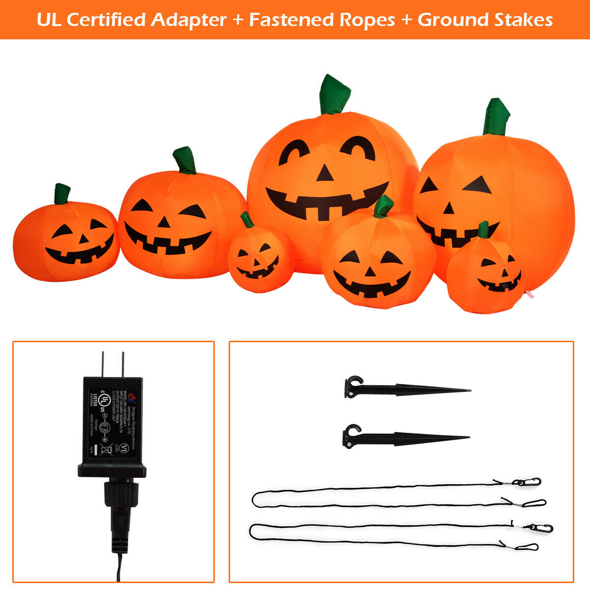 7.5 Feet Halloween Inflatable Pumpkin Patch with LED Lights - 7 Pumpkins