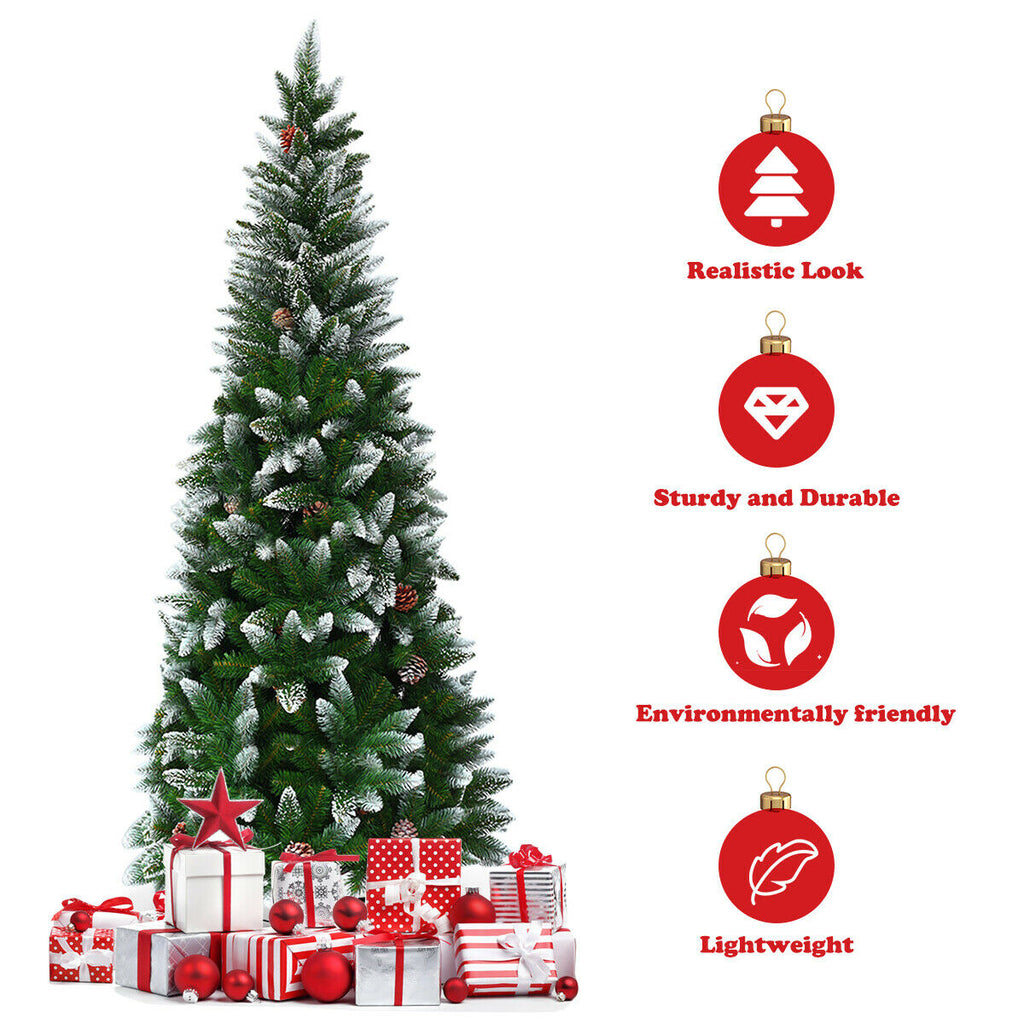 Costway 5 Ft Artificial Pencil Christmas Tree with Pine Cones - Slim Design