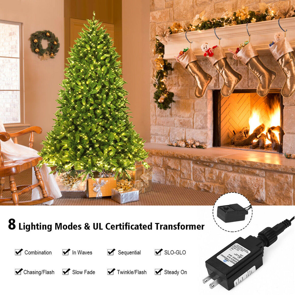 7.5 Feet Artificial Fir Christmas Tree with LED Lights - 1968 Branch Tips, Foldable Base, UL Certified