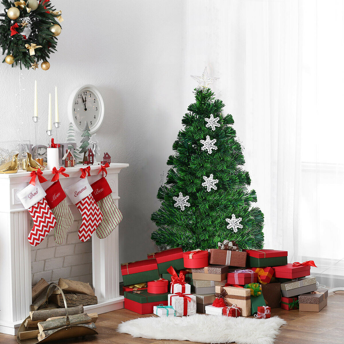 3 Ft LED Artificial Christmas Tree with Snowflakes - Pre-Lit Holiday Tree