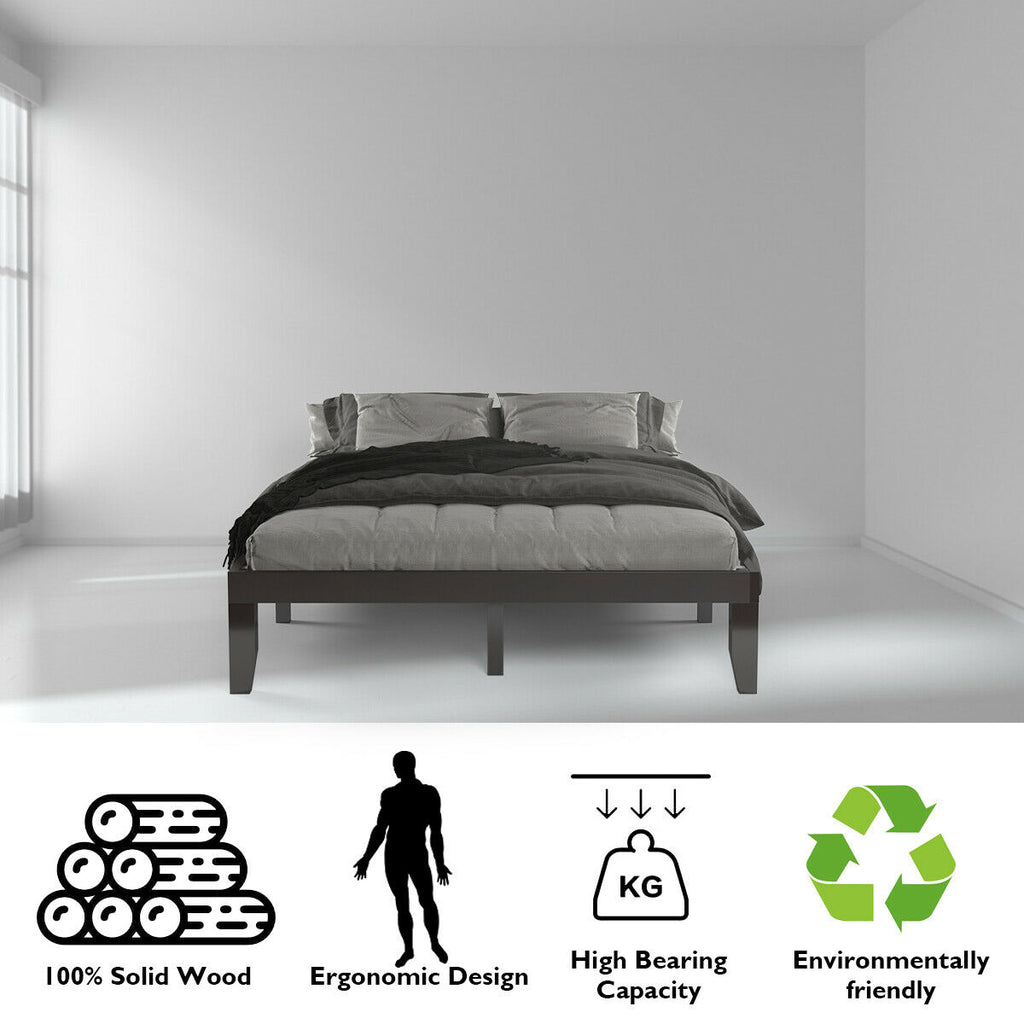 Queen Size Platform Bed Frame with Wood Slats - Brown