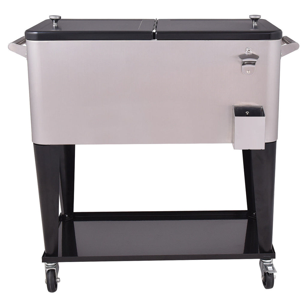 80 Quart Rolling Stainless Steel Beverage Cooler