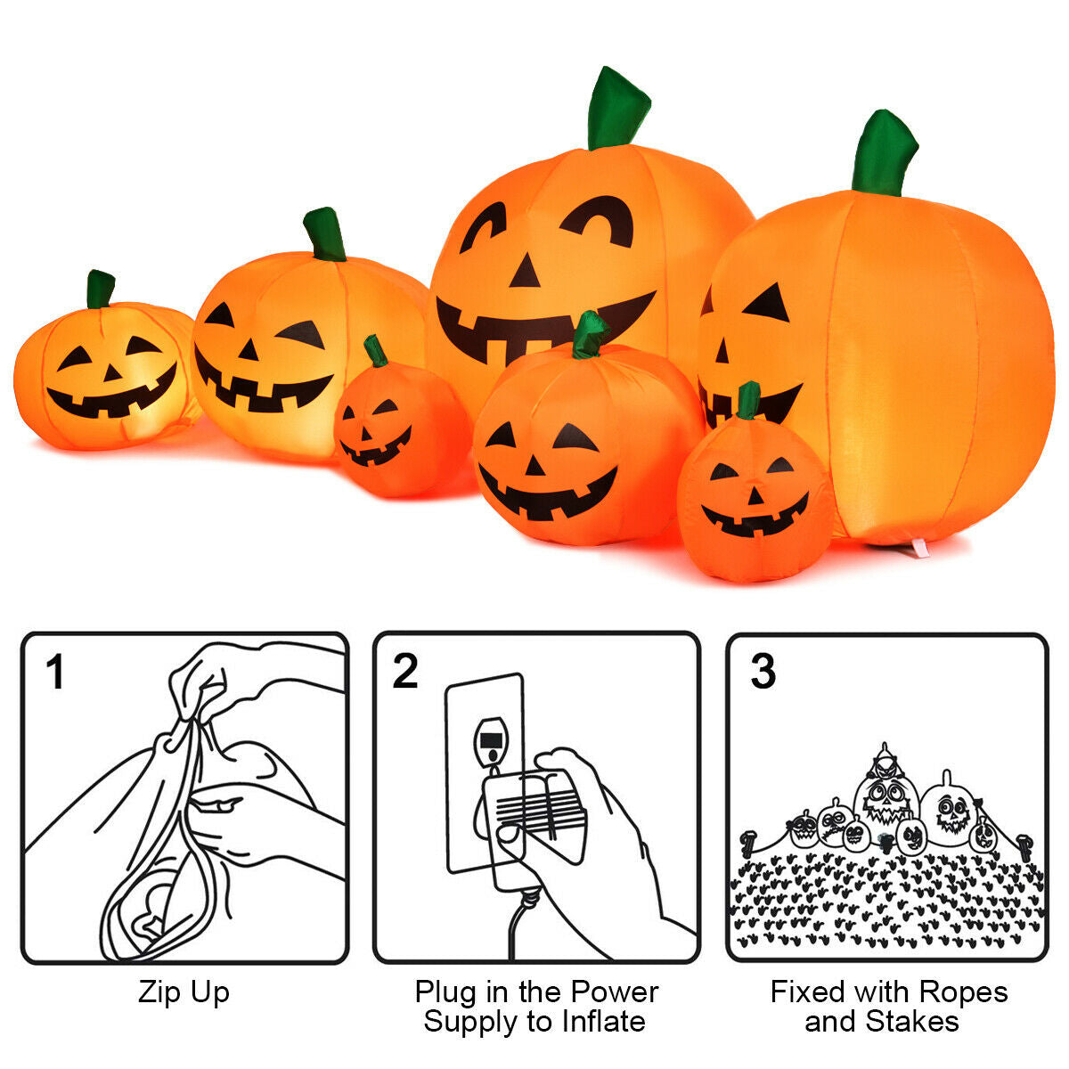 7.5 Feet Halloween Inflatable Pumpkin Patch with LED Lights - 7 Pumpkins