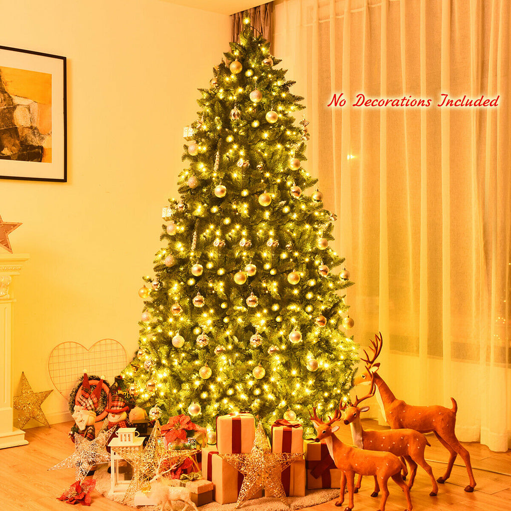 7.5 Feet Artificial Fir Christmas Tree with LED Lights - 1968 Branch Tips, Foldable Base, UL Certified