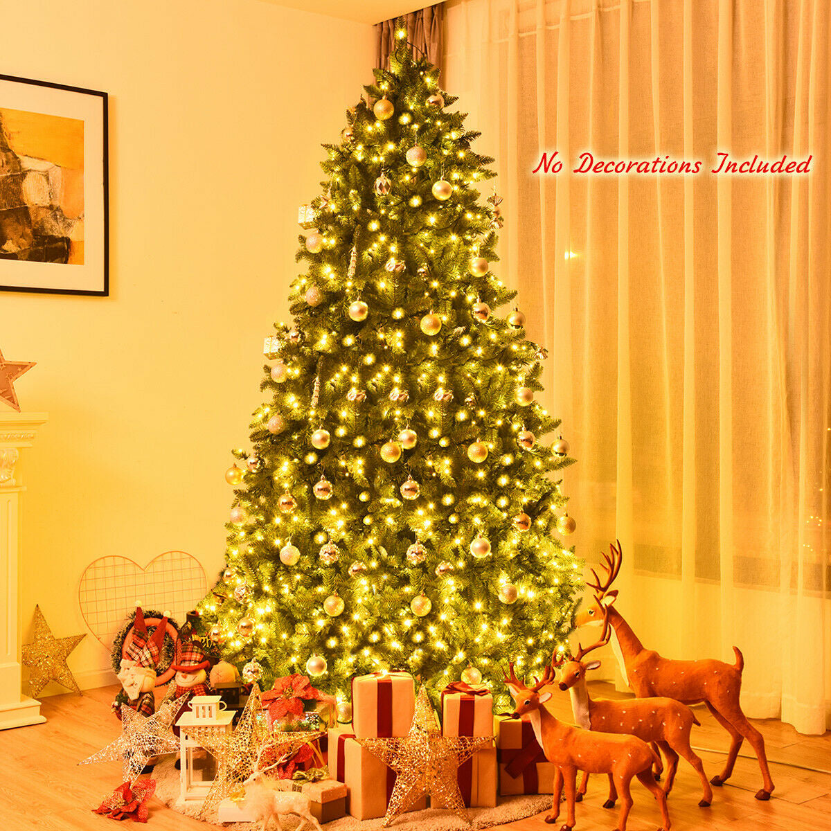 7.5 Feet Artificial Fir Christmas Tree with LED Lights - 1968 Branch Tips, Foldable Base, UL Certified