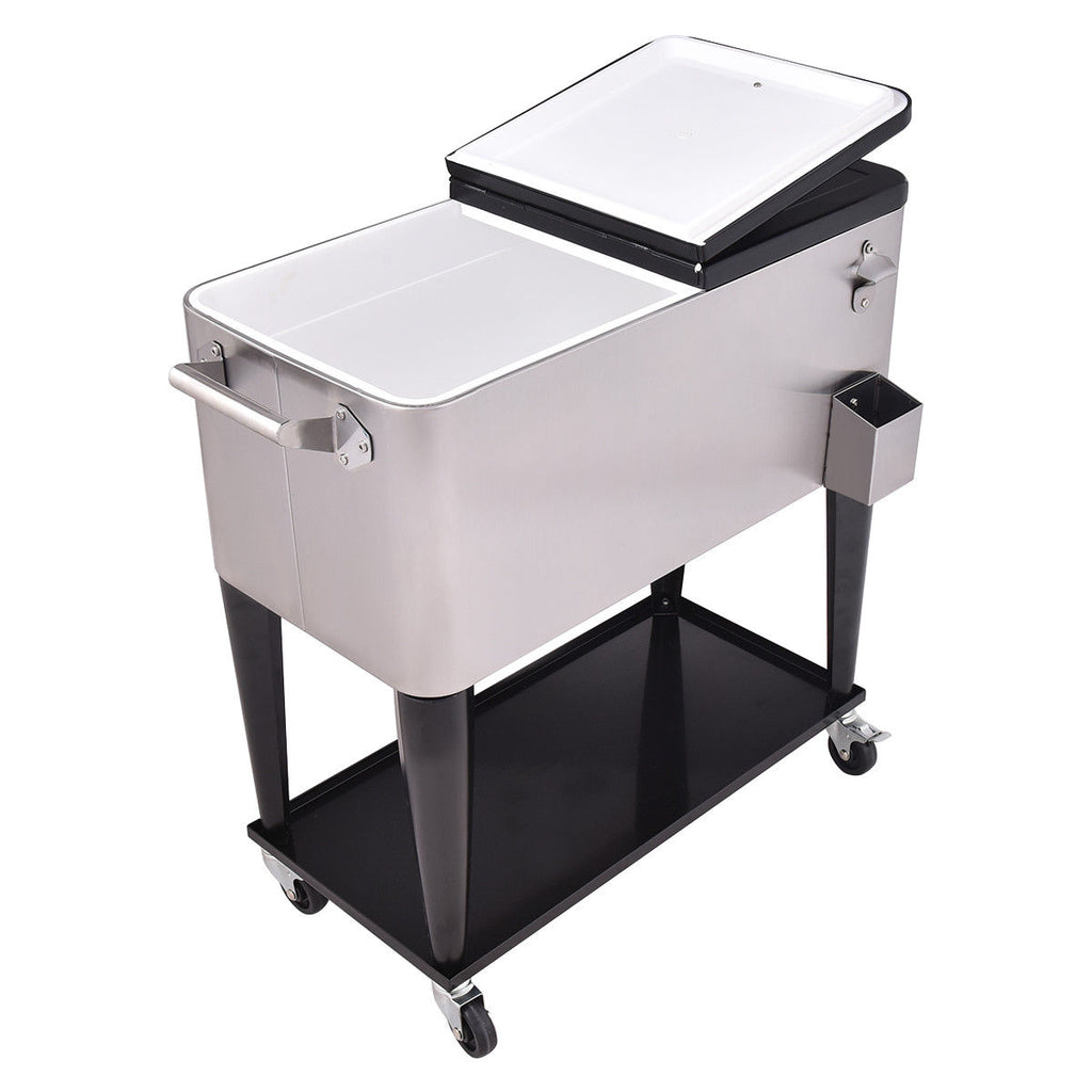 80 Quart Rolling Stainless Steel Beverage Cooler