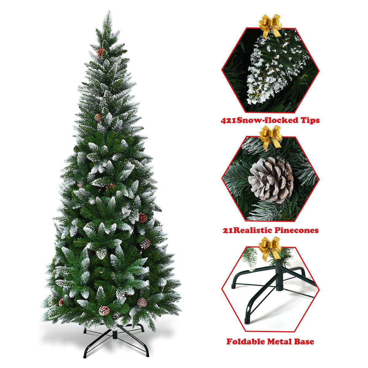 Costway 5 Ft Artificial Pencil Christmas Tree with Pine Cones - Slim Design