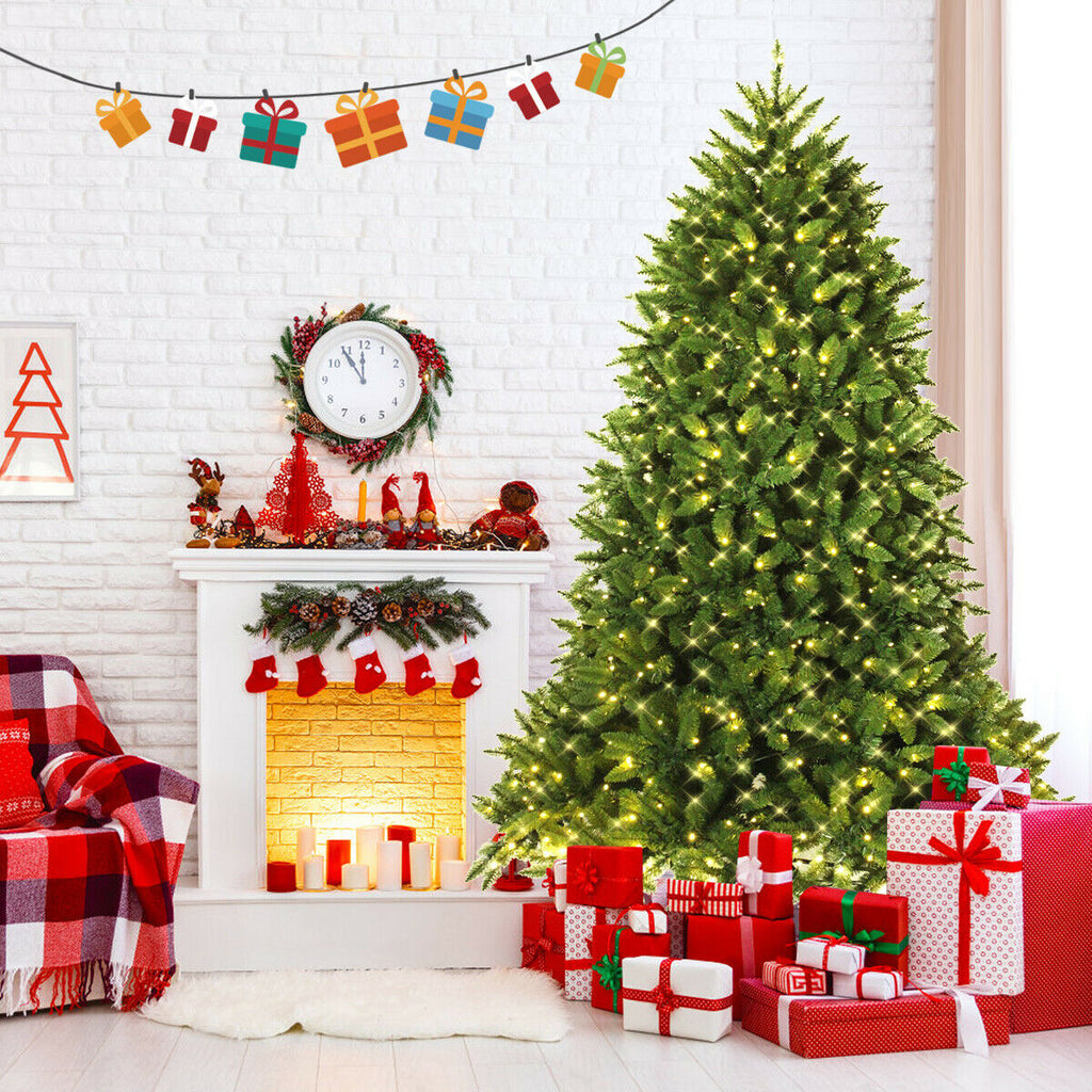 7.5 Feet Artificial Fir Christmas Tree with LED Lights - 1968 Branch Tips, Foldable Base, UL Certified