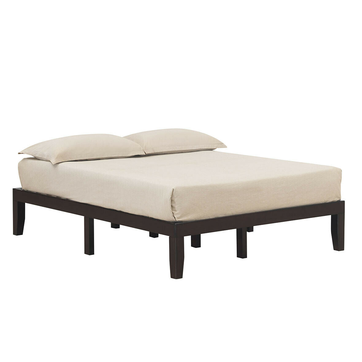 Queen Size Platform Bed Frame with Wood Slats - Brown