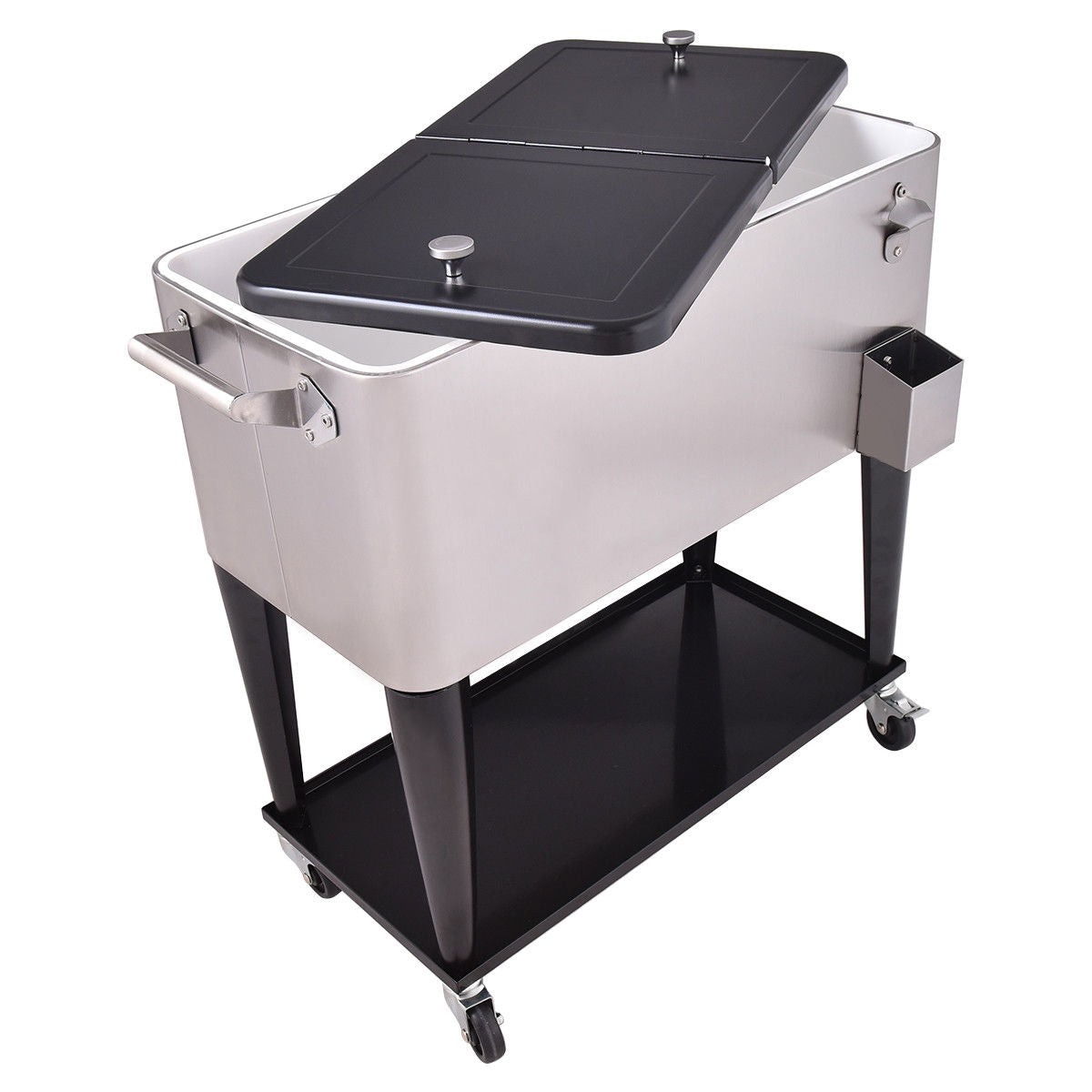 80 Quart Rolling Stainless Steel Beverage Cooler